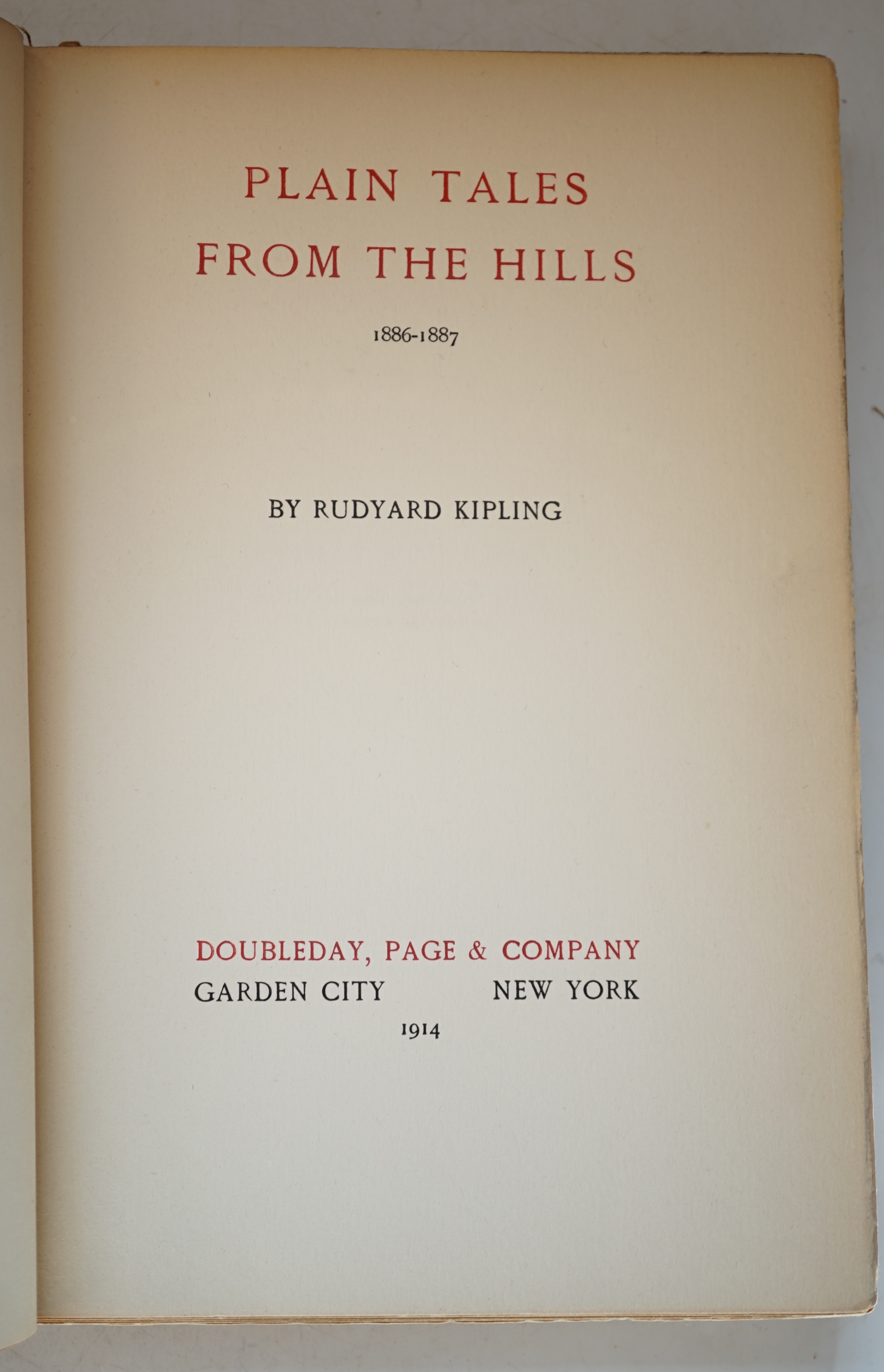 Kipling, Rudyard - Plain Tales from the Hills 1886-1887, vol 1. of ‘’The Seven Seas Edition of the Works of Rudyard Kipling’’, half title signed by the author, one of 1050, bookplate of Dr. Lester Hollander, 8vo, quarter